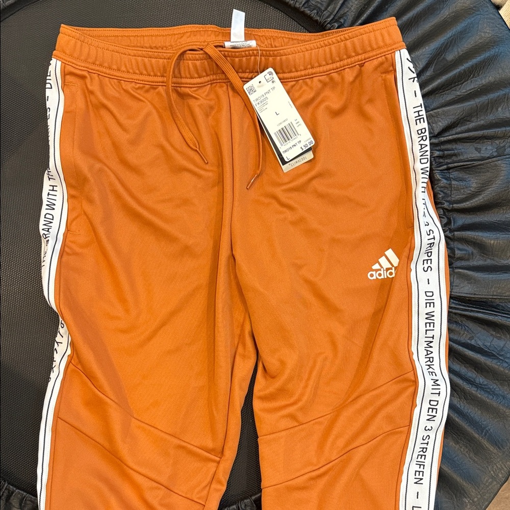 adidas Orange Mens Jogger Pants with Branded Side Tape